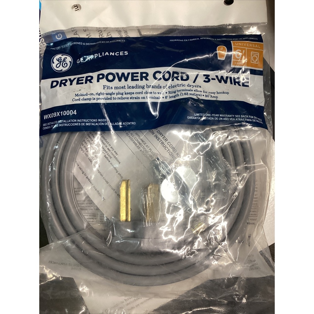 GE 3 Prong Universal Electric Dryer Power Cord 6 foot 3 Wire WX09X10004 New